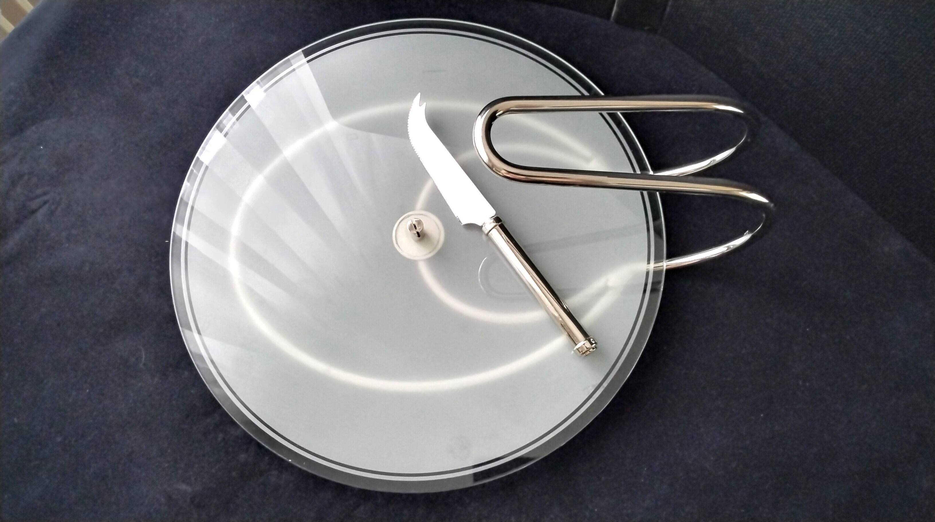 Cheese platter in glass and stainless steel 1970s
