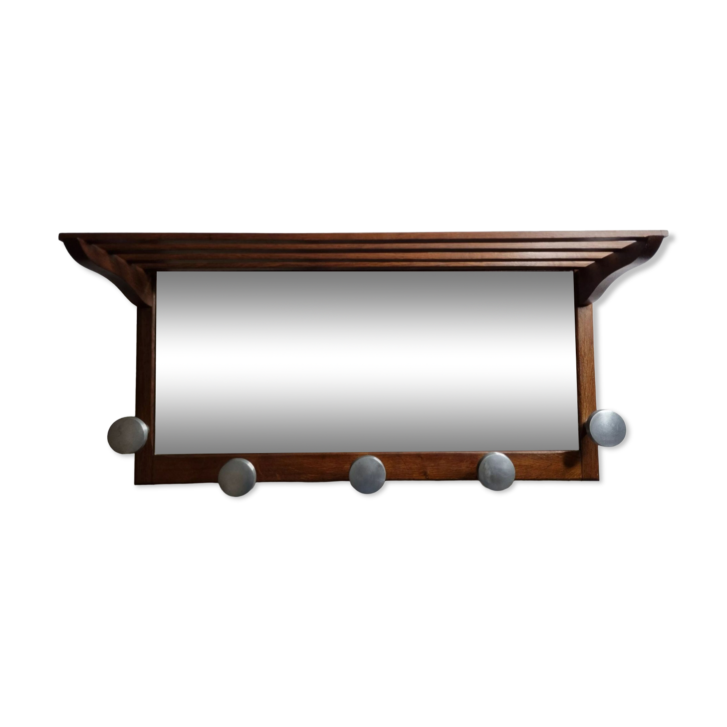 Portemanteau mural en aluminium et bois, 5 patères, de style art déco, 80 cm