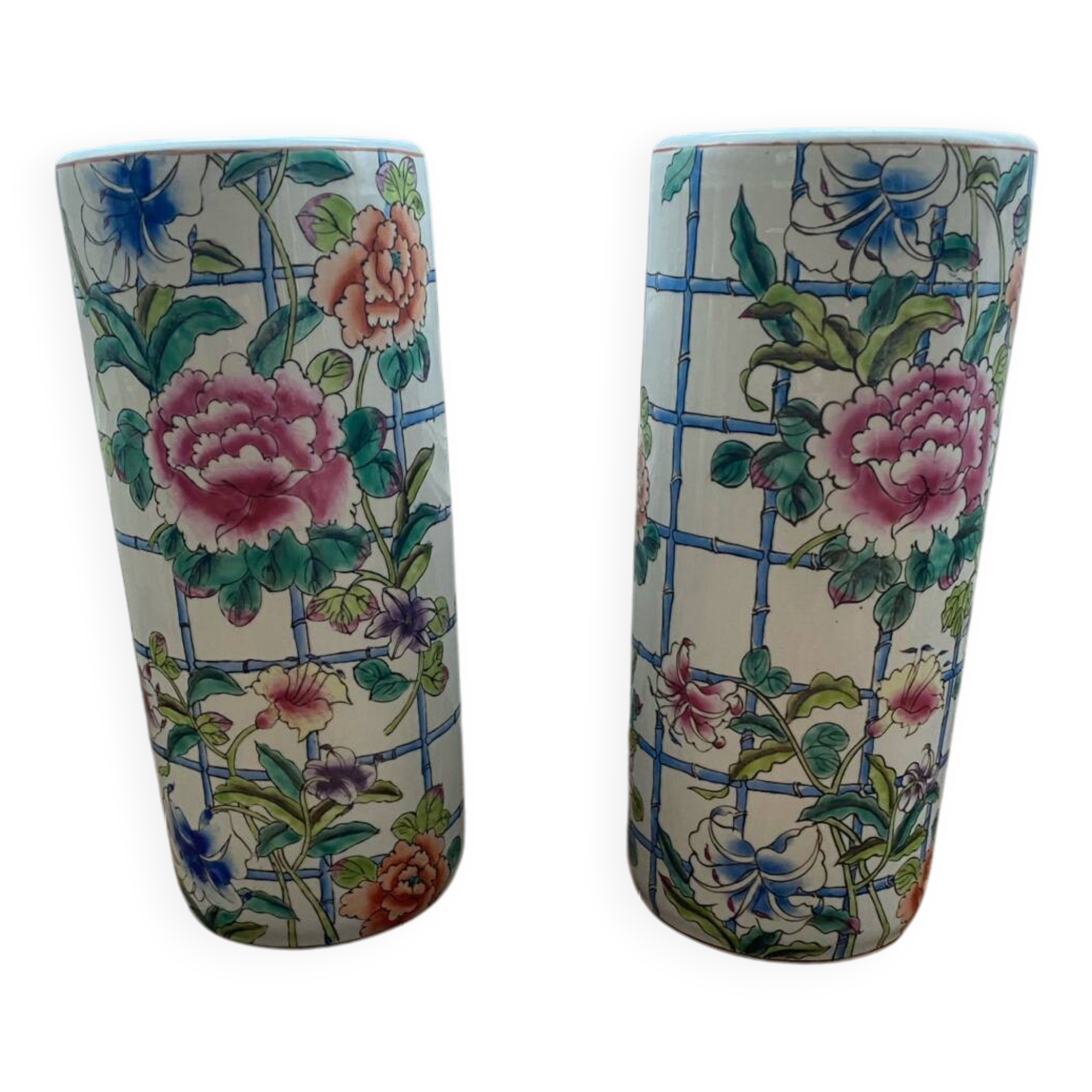Paire vase rouleau porcelaine de Chine