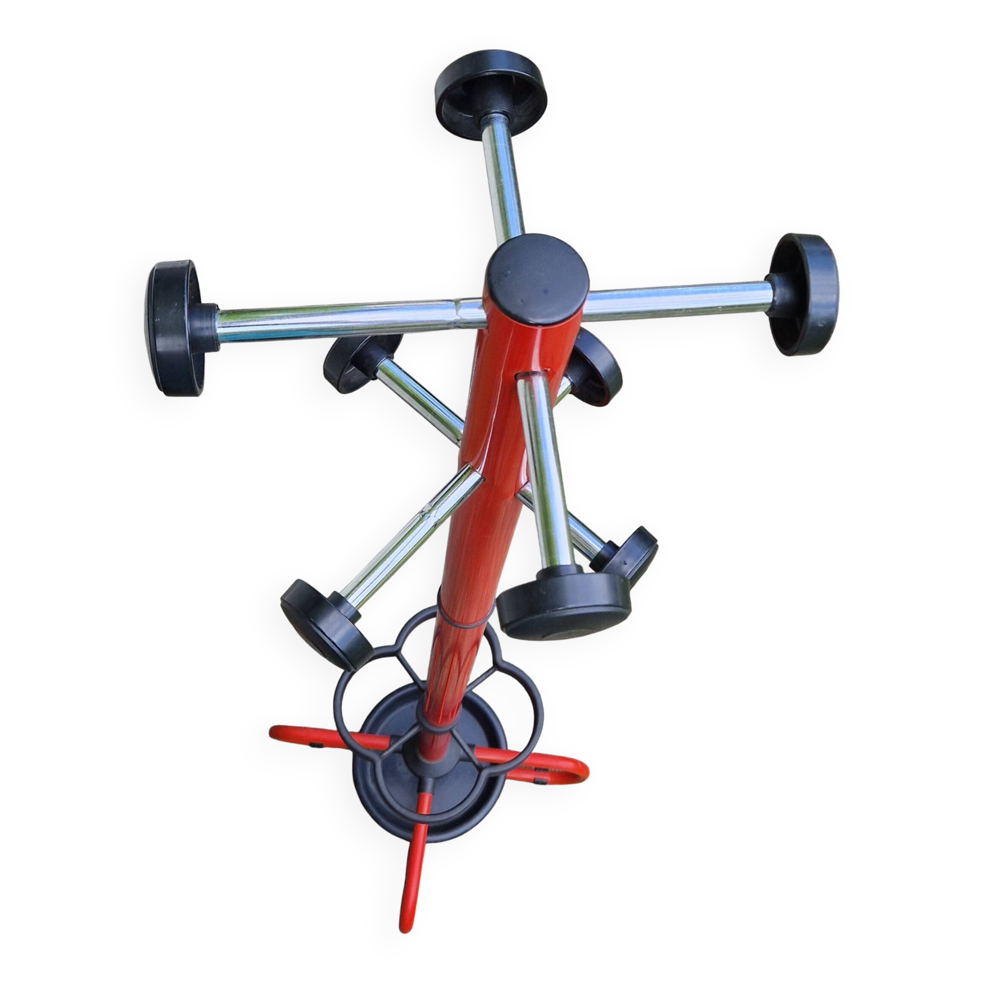 Red metal coat rack, vintage 1980s