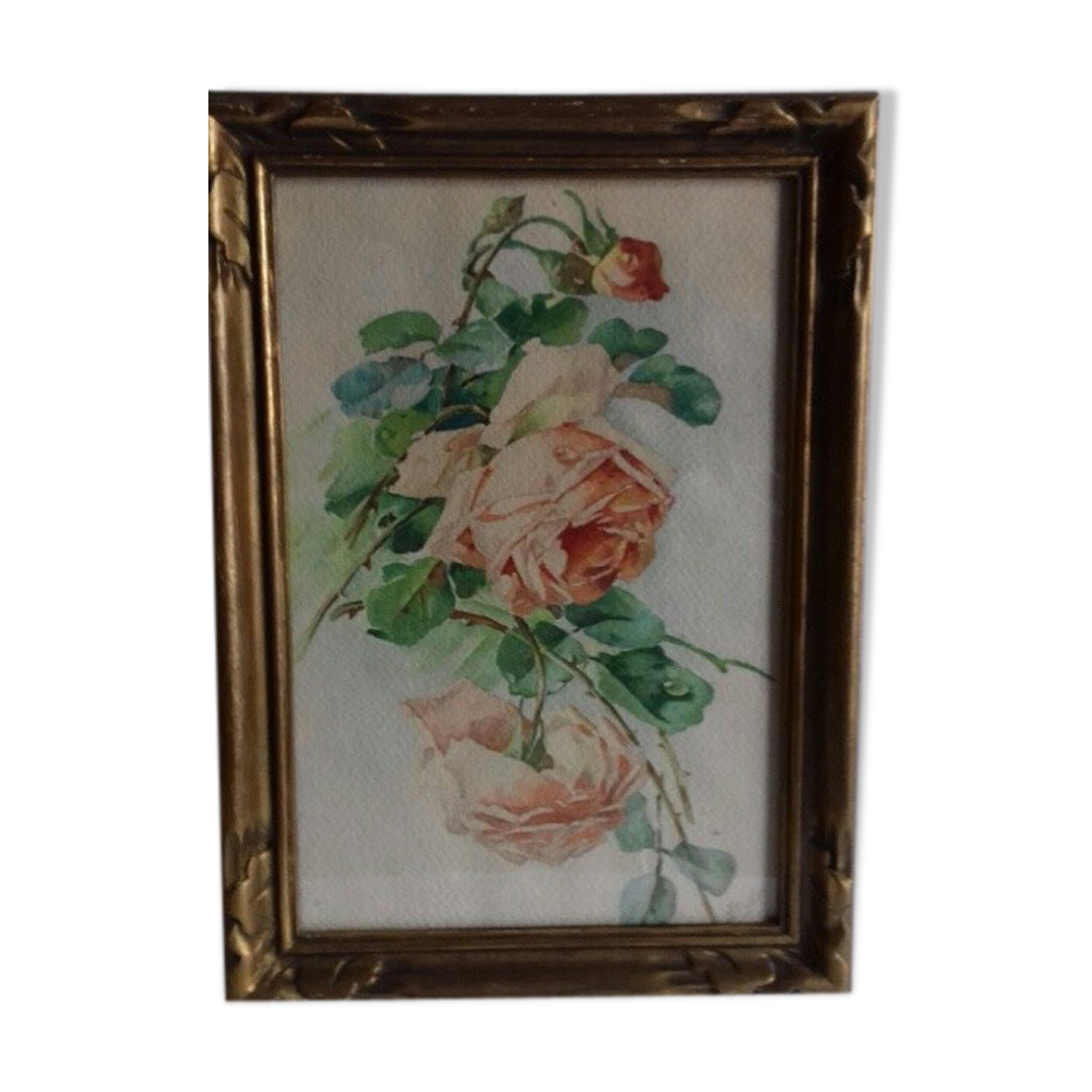 Ancient watercolor with rose
