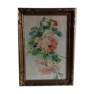 Ancient watercolor with rose