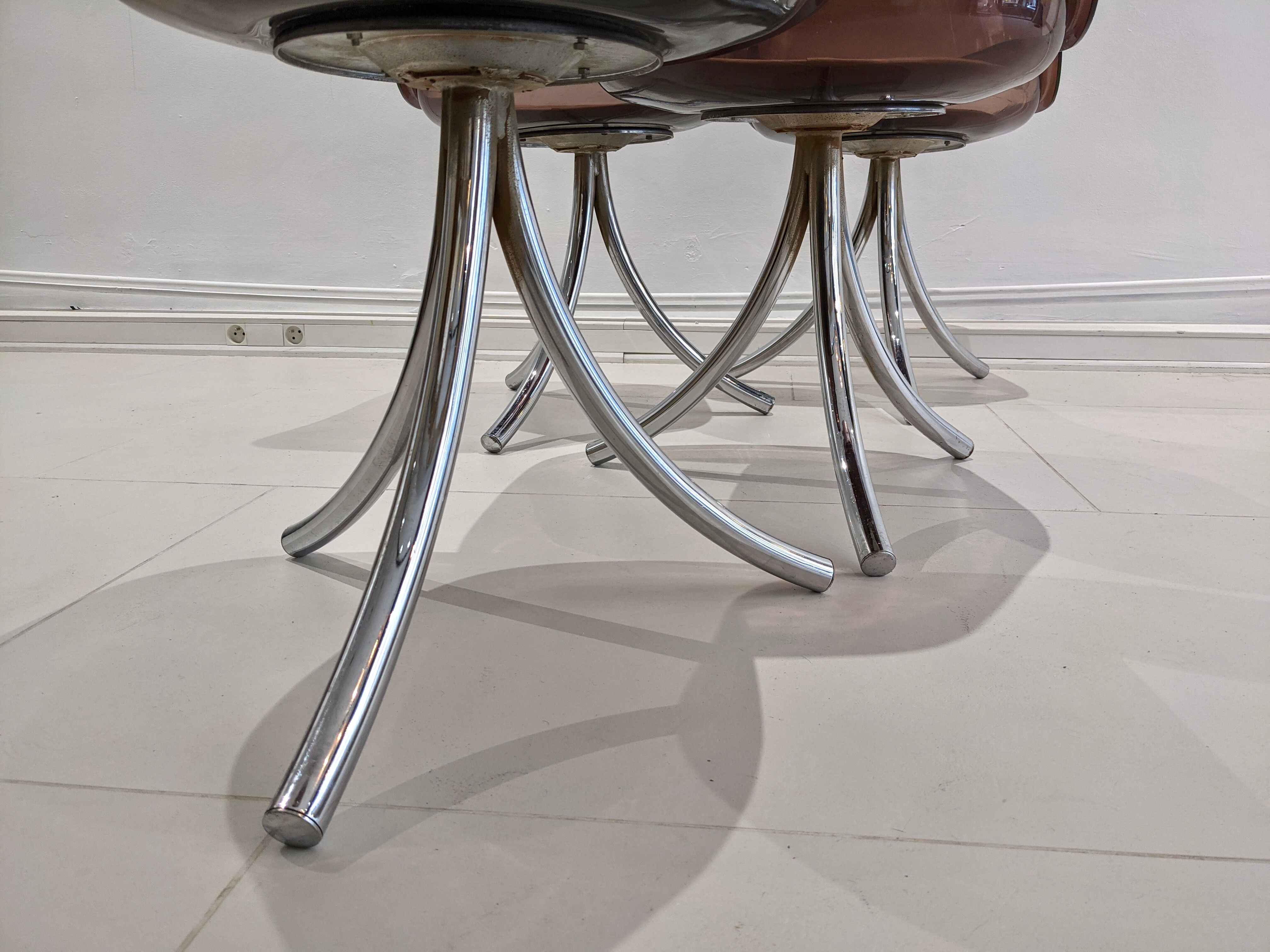 Lot of 4 chairs smoked plexiglass 1970