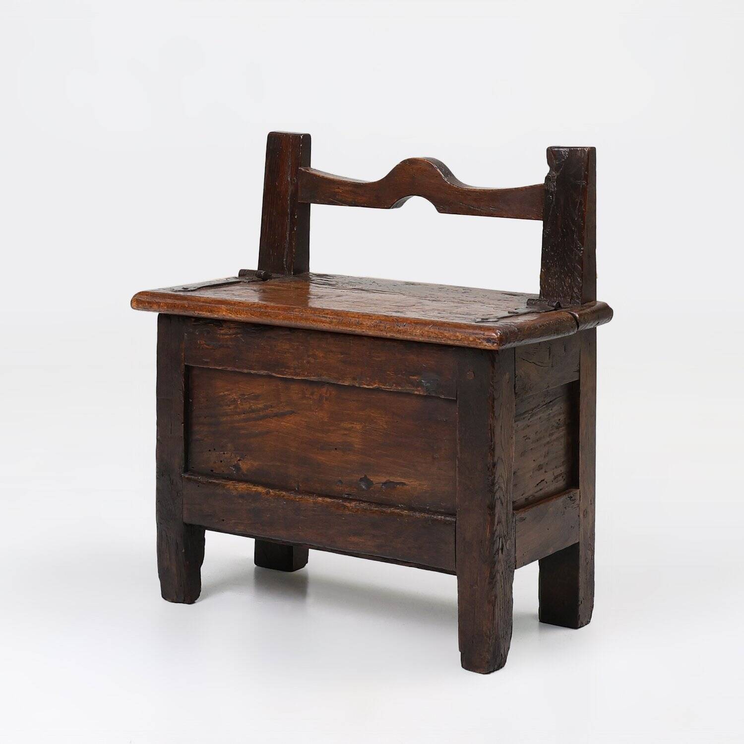 Antique French Wooden Stool with Storage