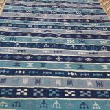 Blue carpet with Berber patterns handmade in pure wool