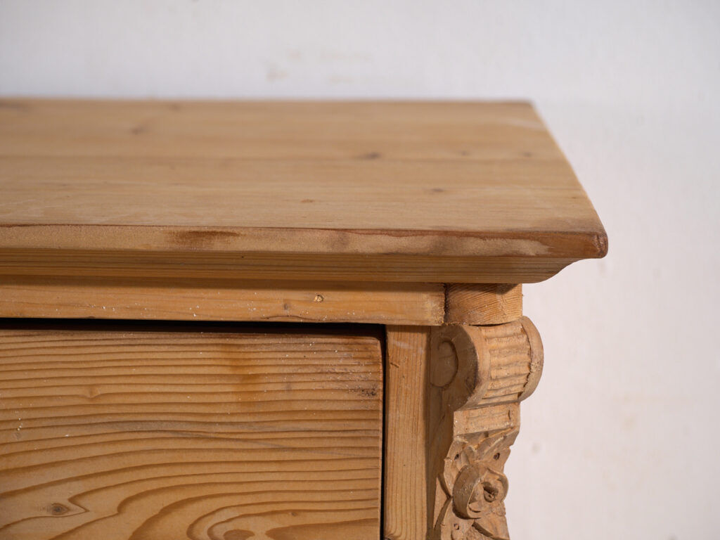 Antique solid pine chest of drawers – European rustic carved chest of drawers – circa 1900