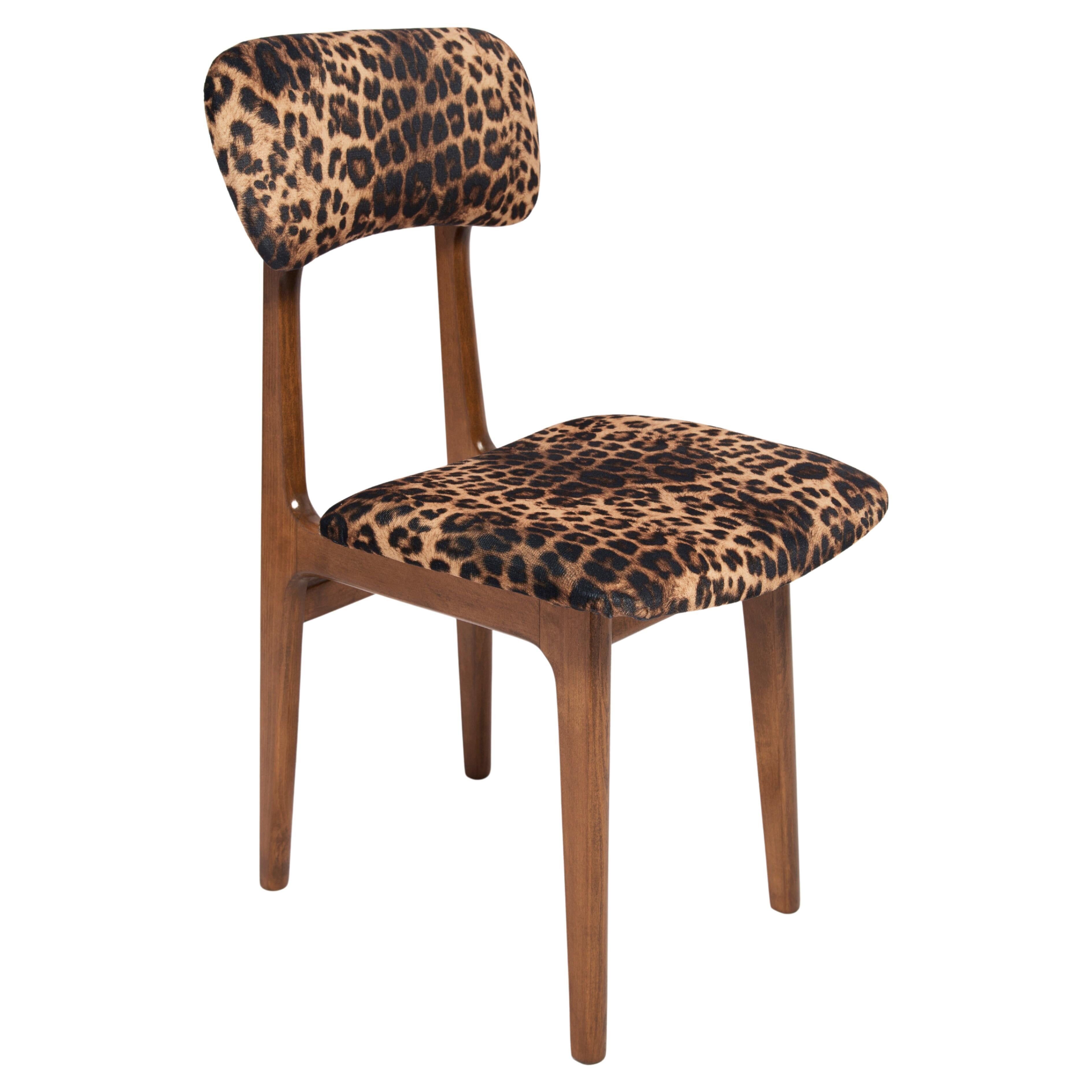 Mid-century leopard velvet chair, beech wood, Rajmund Halas, Poland, 1960s