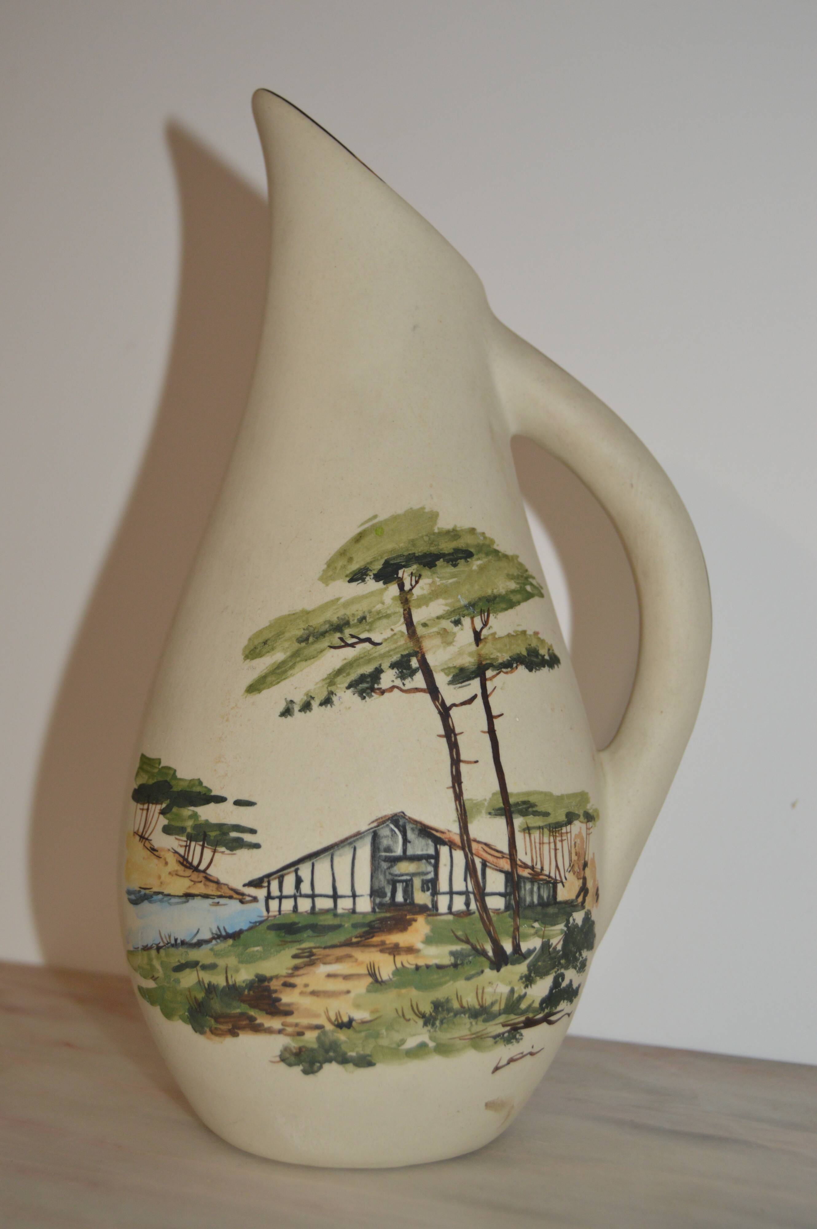 Ceramic pitcher signed Cazalas