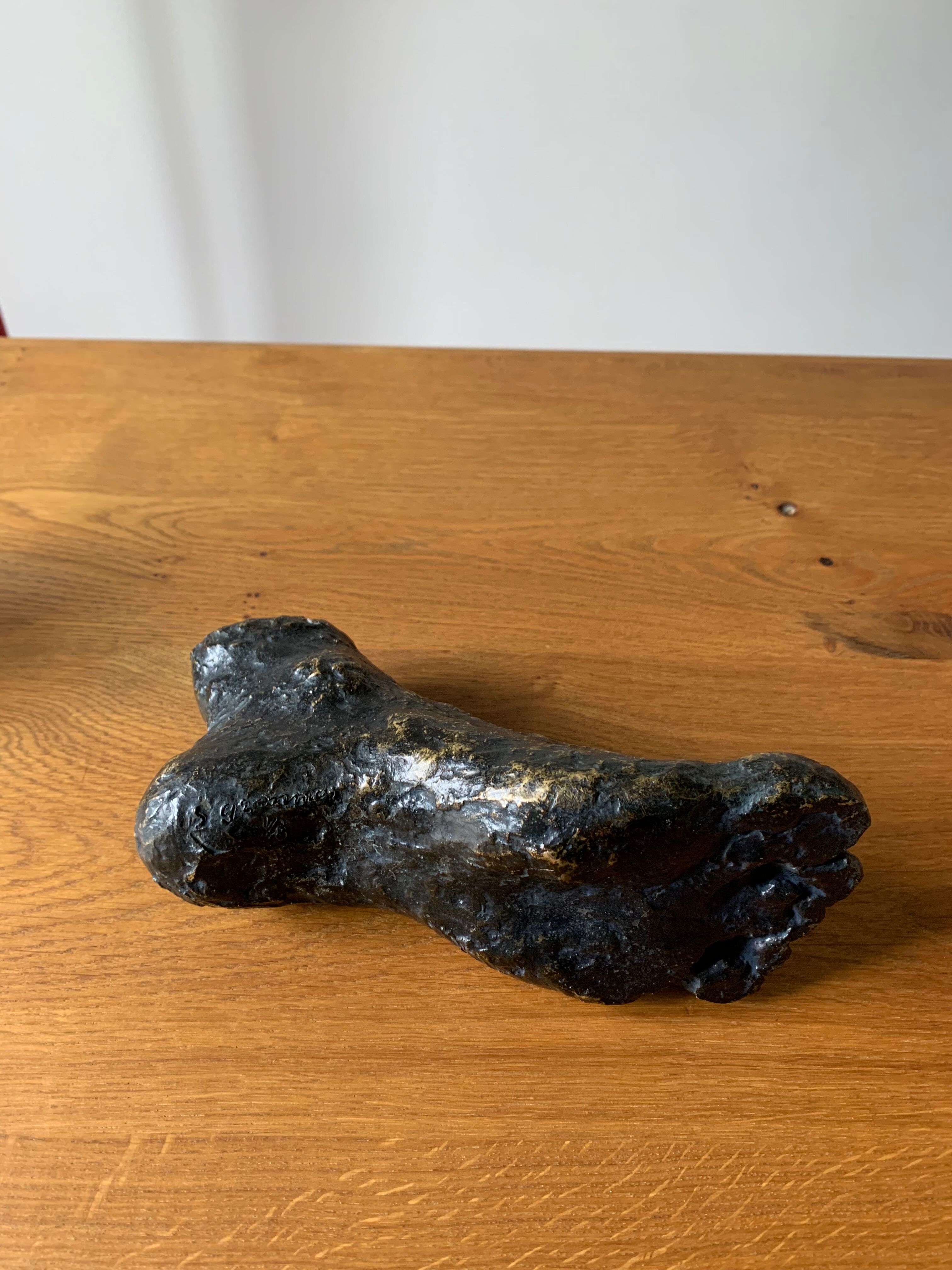 Bronze foot signed S. Gronnier and its plaster print