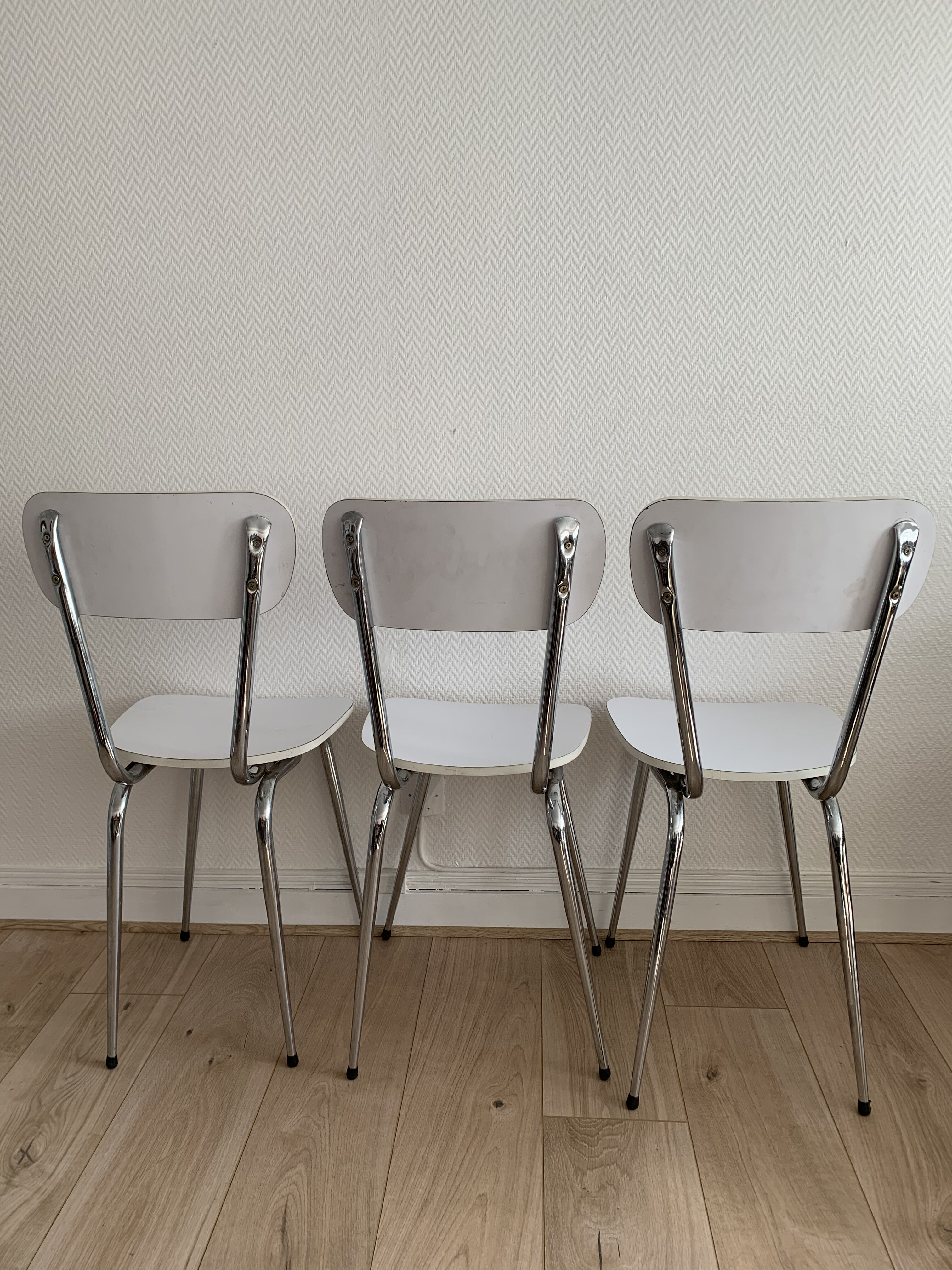 Lot of 3 vintage white kitchen chairs