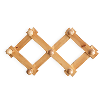 Portemanteau mural extensible en bois clair, années 80
