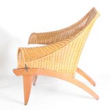 Pair of wooden and wicker armchairs