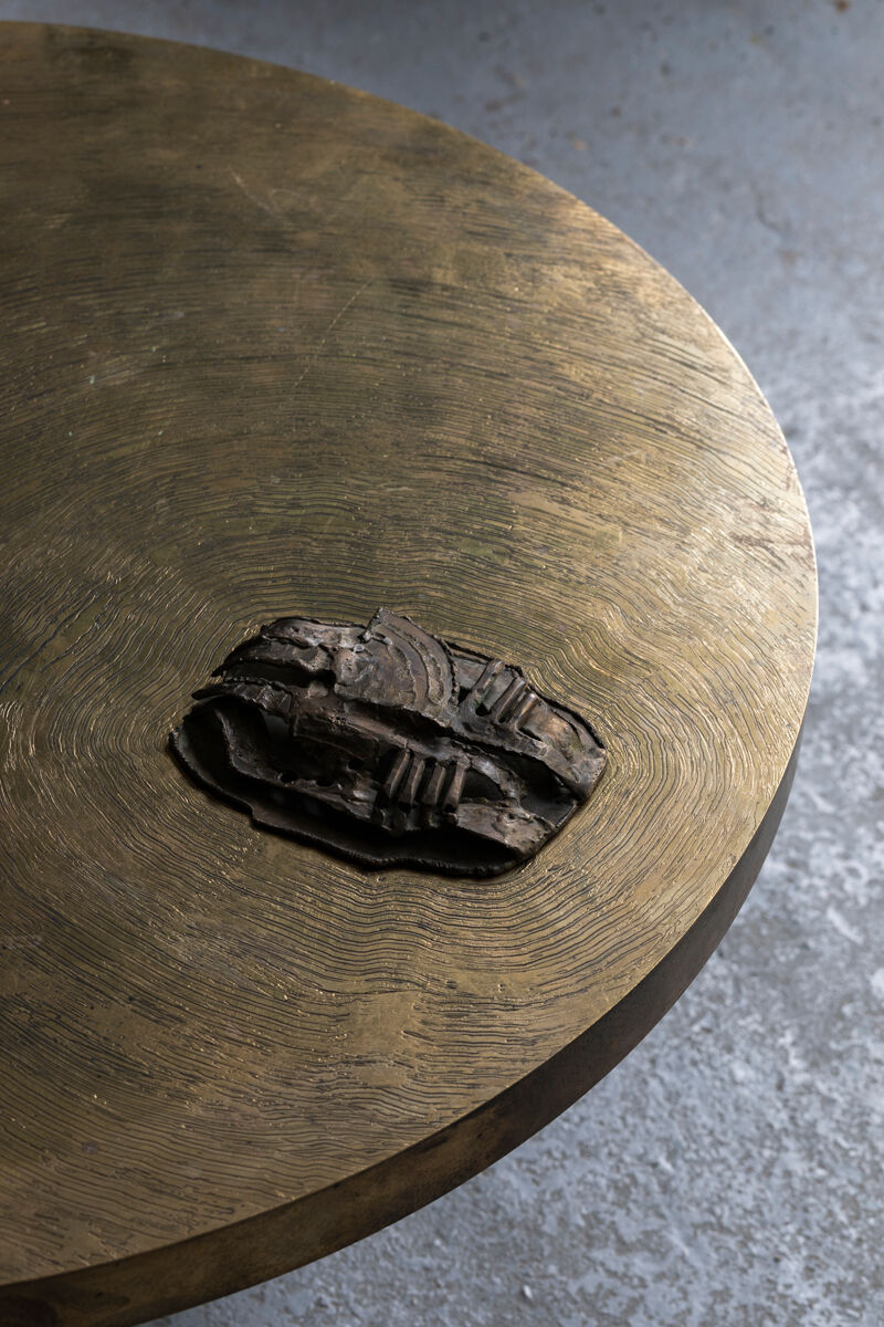 Coffee table in etched brass by Christian Krekels, Belgium, 1990