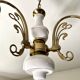 Three-light chandelier in gilded brass and porcelain, Art Nouveau style, 1970.