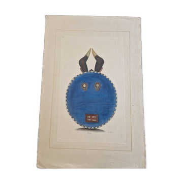 La Roche Laffitte (Born in 1943) - Watercolour drawing on silk - Dan mask