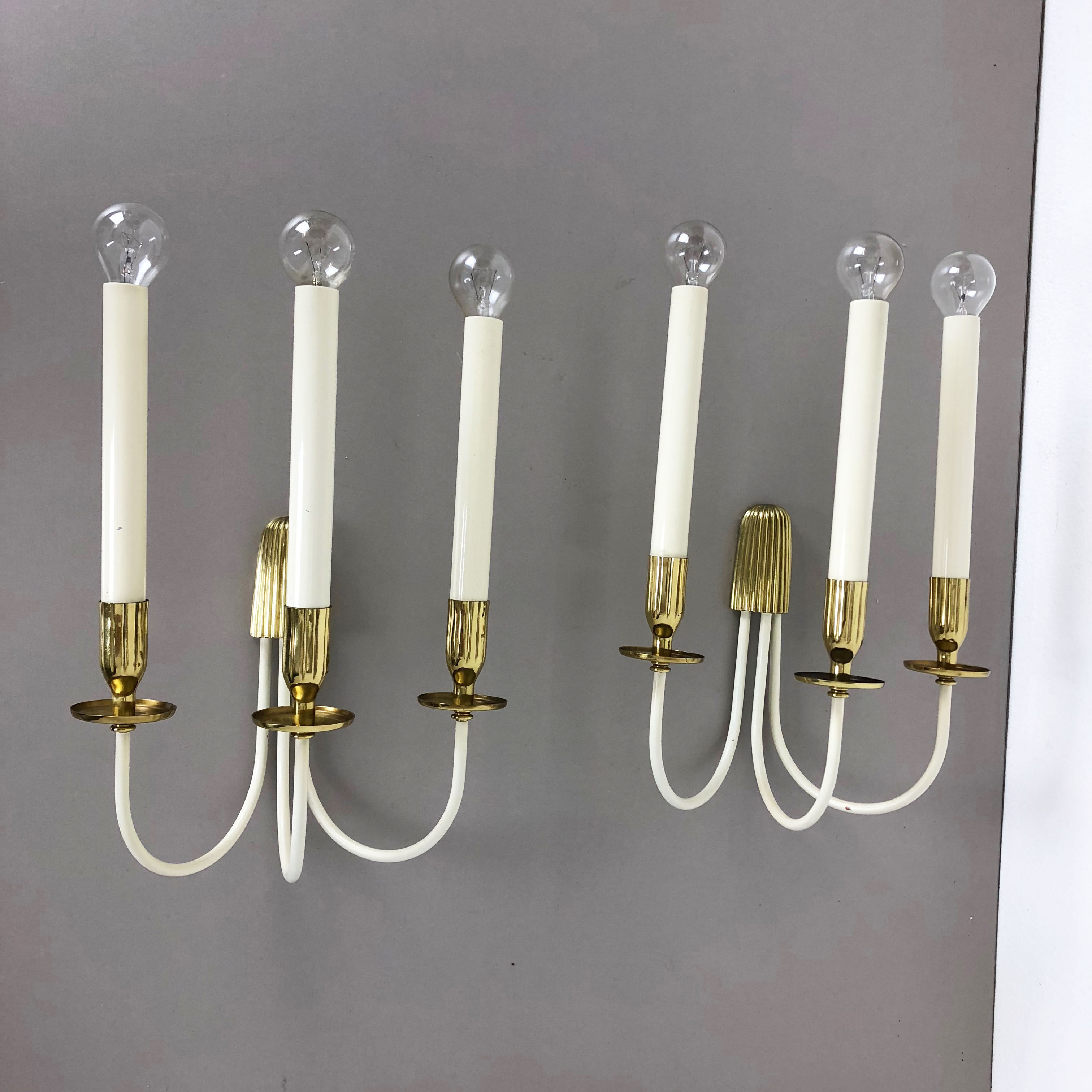 Set of 2 Original Brass Wall Lights Vereinigte Werkstätten München, Germany 1950
