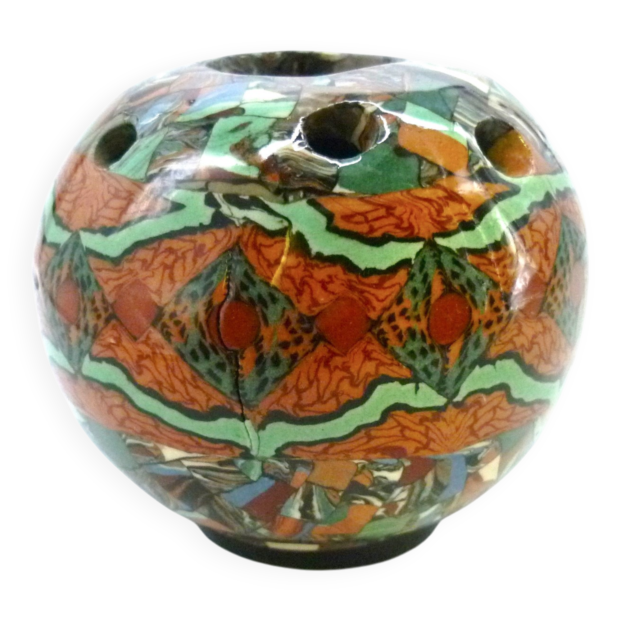 Flower spike in ball shape, glazed ceramic, signed Gerbino Vallauris.