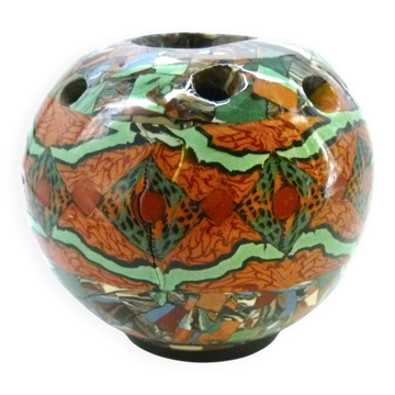 Flower spike in ball shape, glazed ceramic, signed Gerbino Vallauris.
