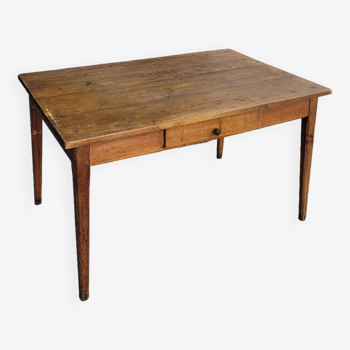 Table de Ferme rustique ancienne, un tiroir - 1m30