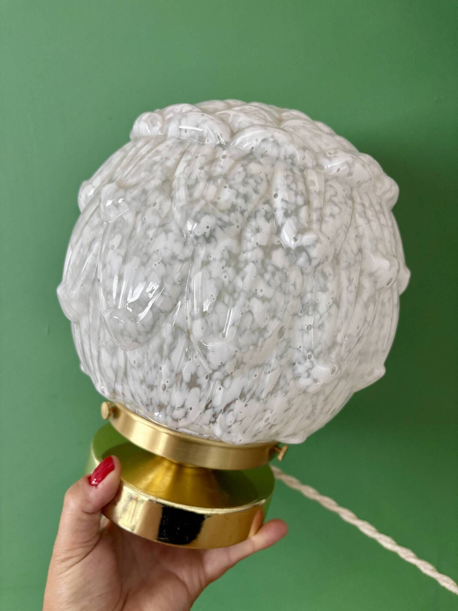 Vintage Art Deco globe table lamp in white Clichy glass