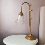 Lampe de table dorée avec abat-jour en verre 1970