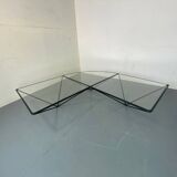 Table Basse Moderniste Furtive en Acier et Verre, Italie, années 1980