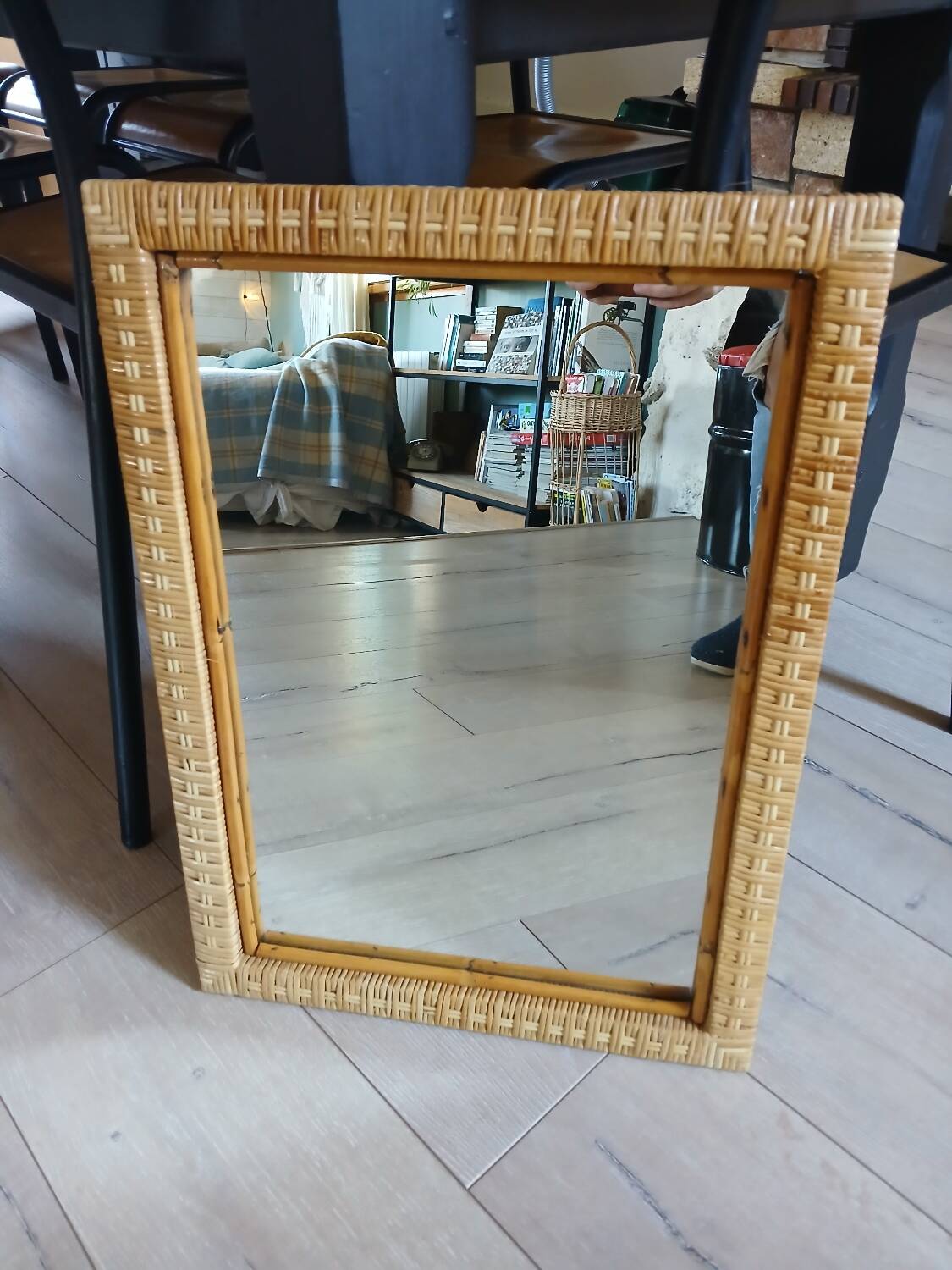Antique rattan and bamboo mirror