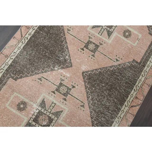 1970s Turkish Oushak Handmade Wool Cotton Brown Runner Rug 120x314