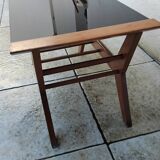 Vintage coffee table from the 1950s reconstruction, wood and glass.