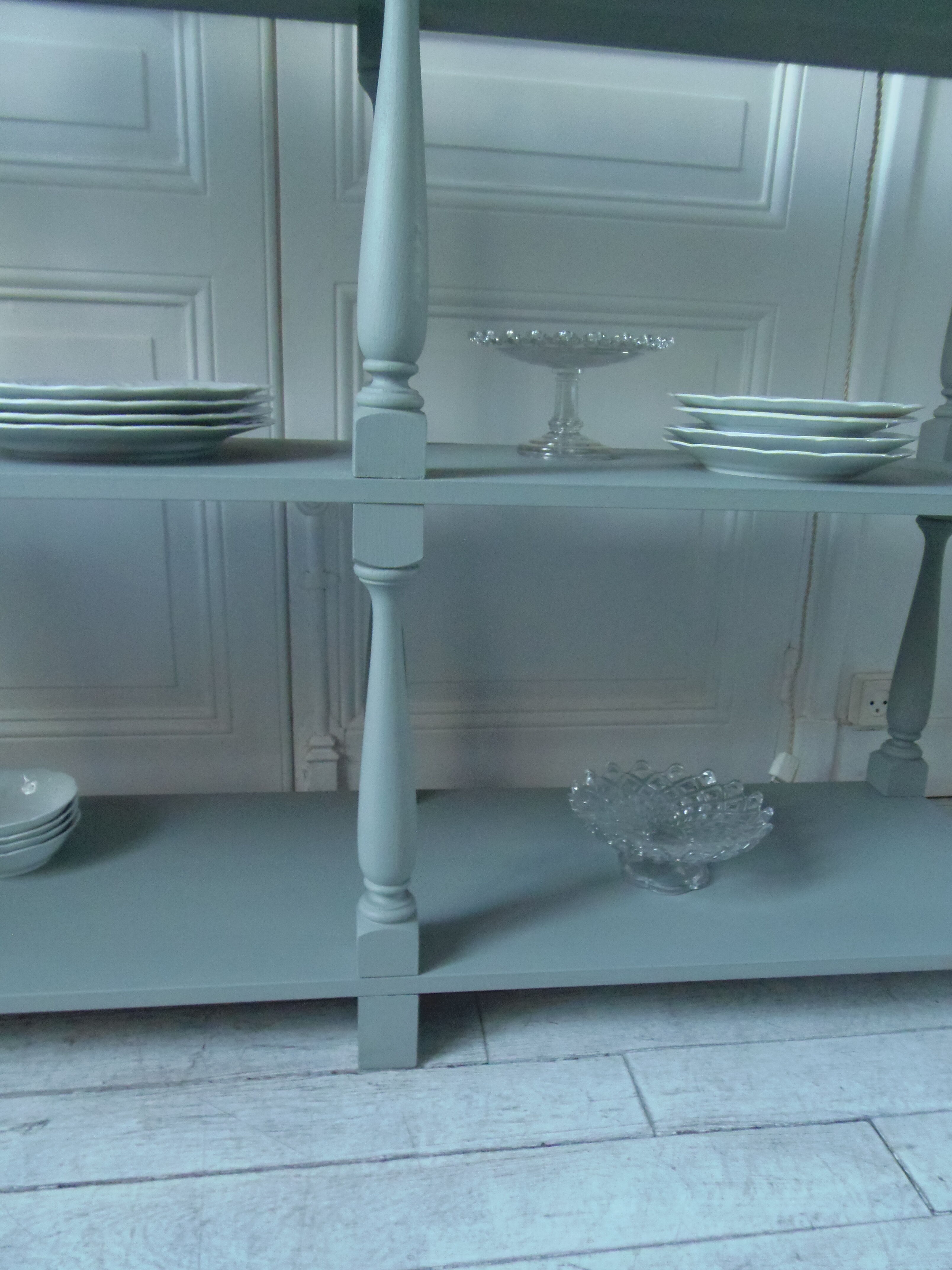 Console vintage 3 plateaux vert de gris