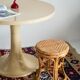 Unique mid-century hand-painted rattan and wood base, stool and side table, Germany, 1970s.