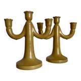 Pair of glazed earthenware candlesticks Pichon Uzès 1960
