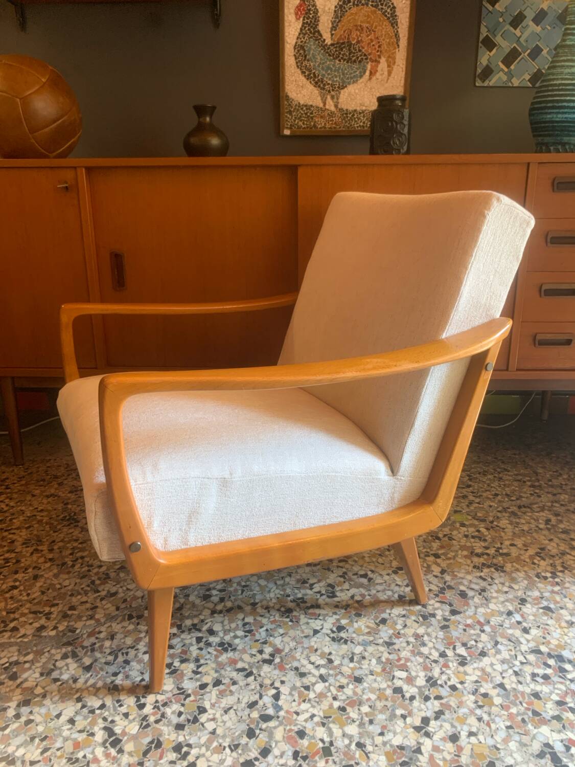 Fauteuil vintage bois et tissu