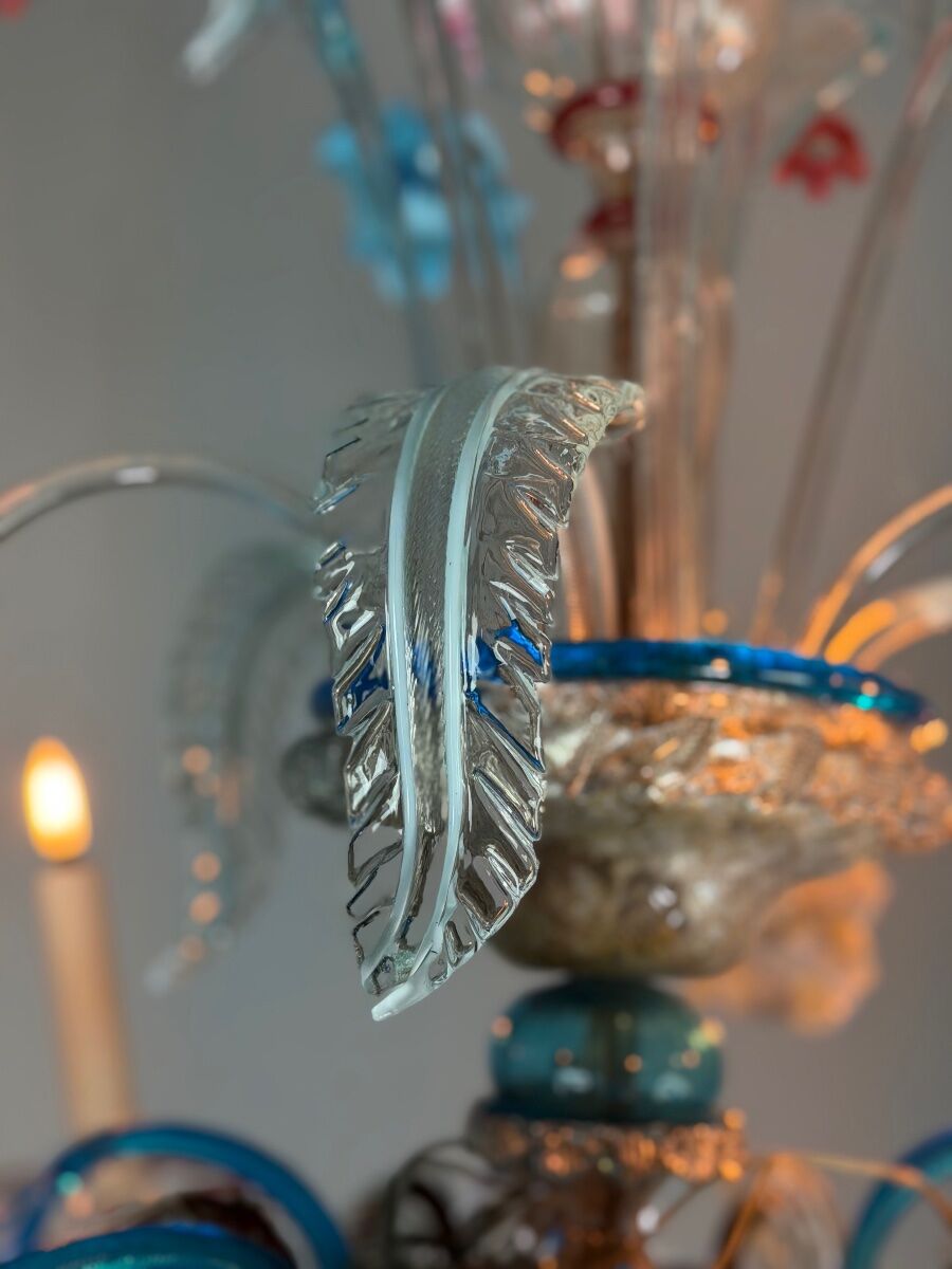 Venetian Rezzonico chandelier in multicoloured Murano glass circa 1900