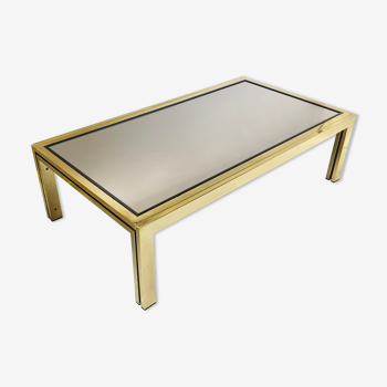Brass & smoked mirror rectangular coffee table 1970s hollywood regency retro