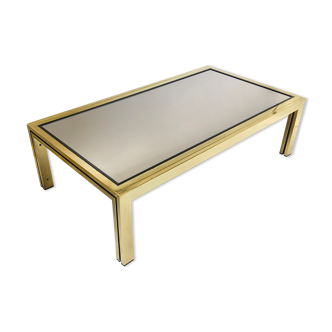 Brass & smoked mirror rectangular coffee table 1970s hollywood regency retro