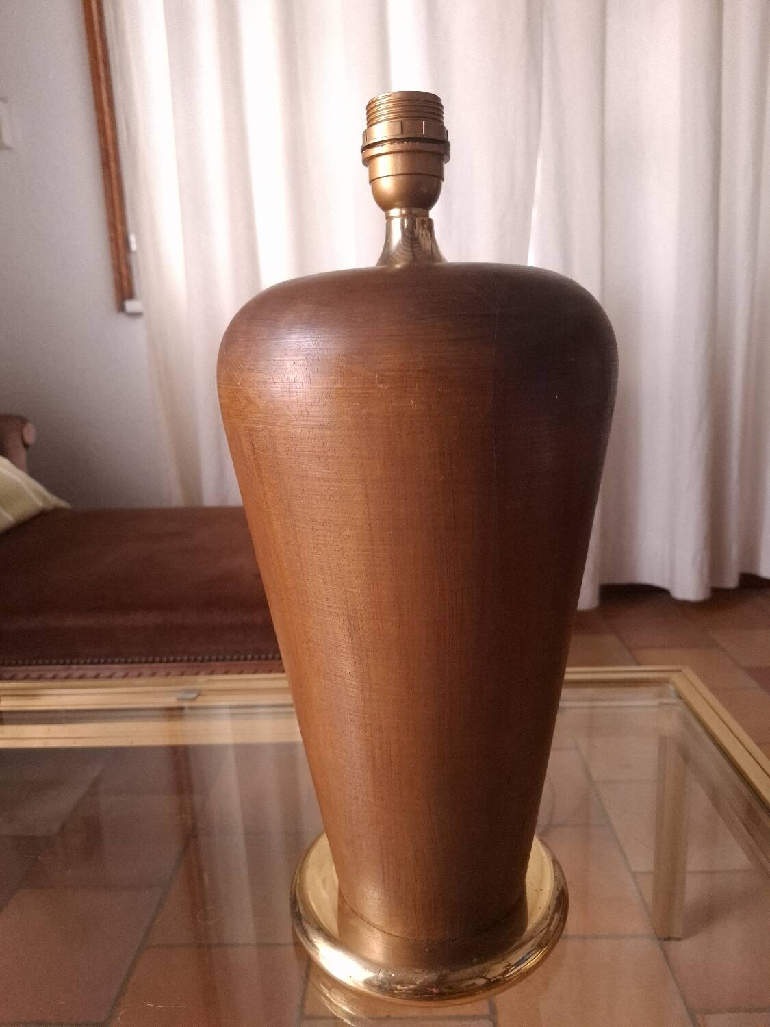 80s wood and brass lamp base