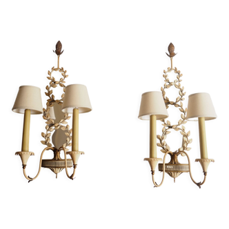 Neoclassical laurel wreath wall lamps, 1960s set of two