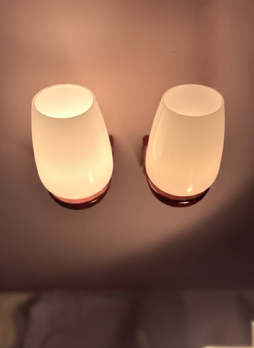 Pair of vintage Italian Greggio Space Age wall lights 60/70 opalines Made