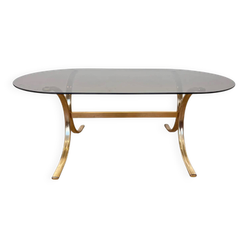 1970s design mid-century brass and smoked glass coffee table