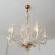 Large Murano glass chandelier with gold leaves, vintage light fixture.