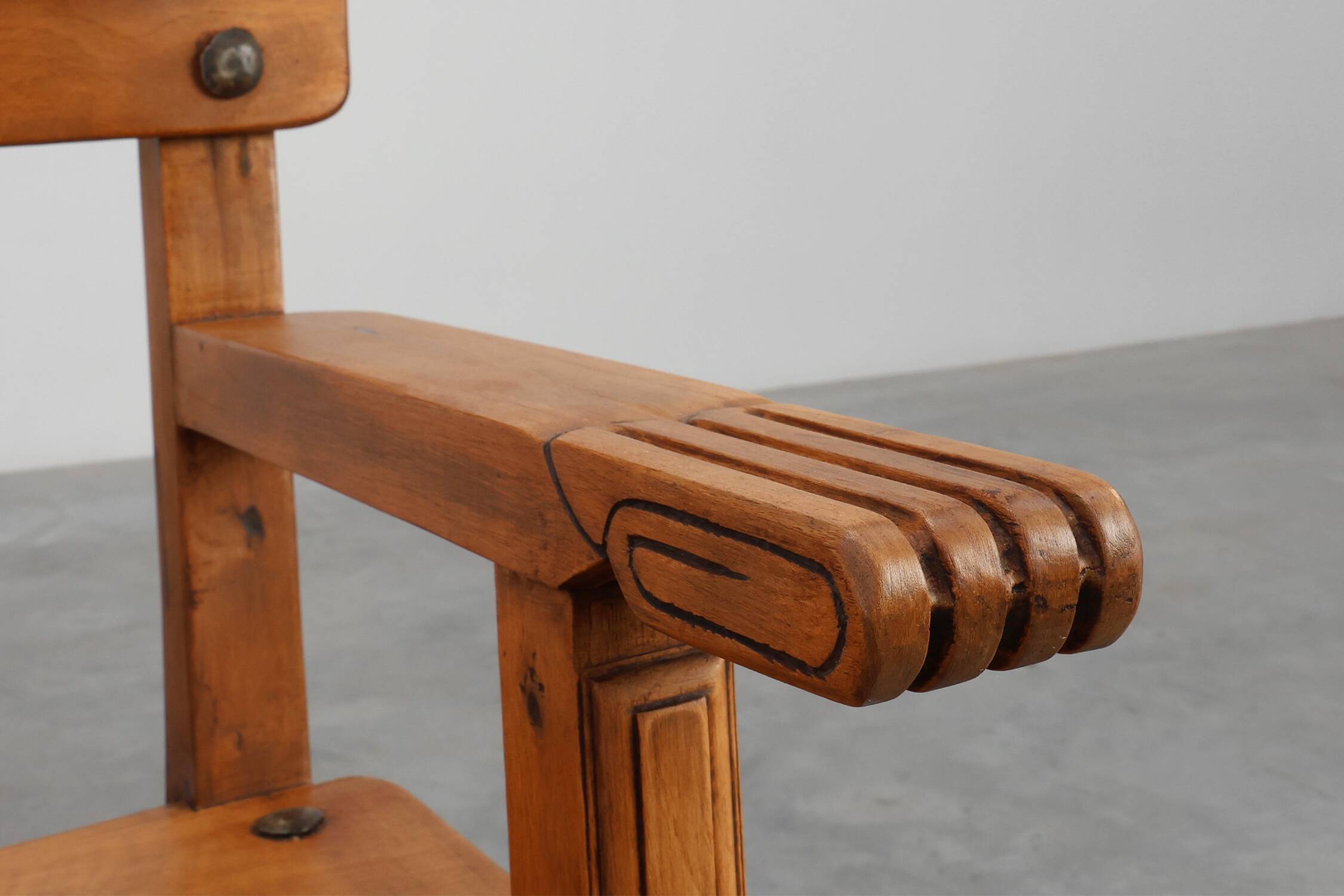 Pair of 2 Rustic carved oak side chairs, Spain ca. 1900