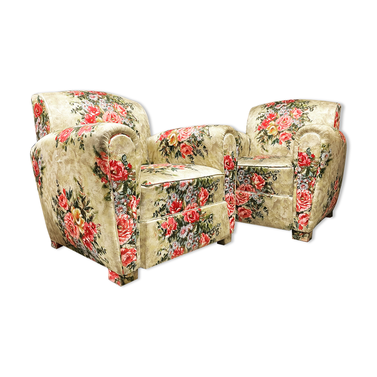 Paire de fauteuils club fleur vintage anglais