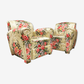 Paire de fauteuils club fleur vintage anglais