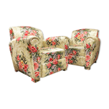 Pair of English vintage flower club armchairs