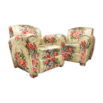 Paire de fauteuils club fleur vintage anglais