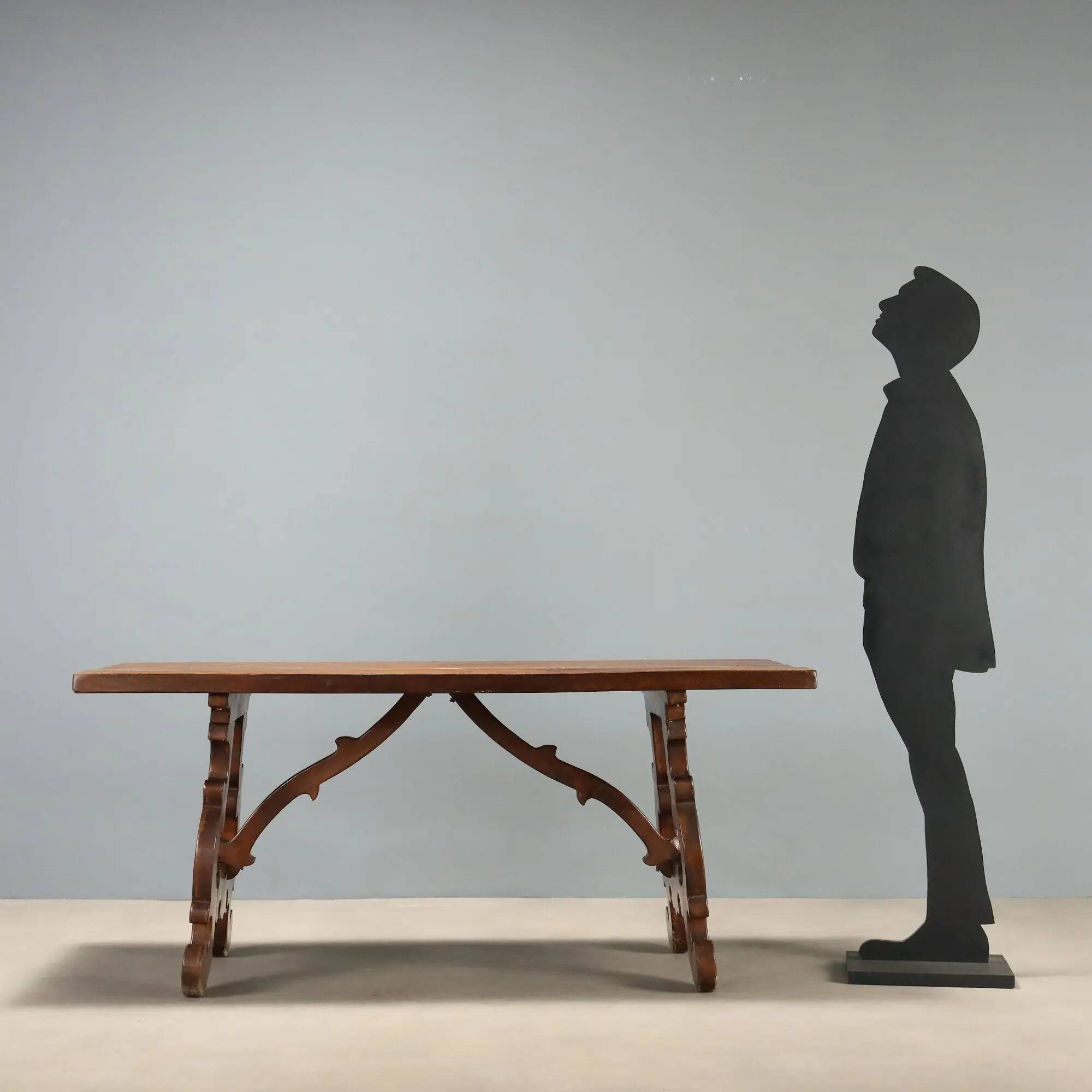 Old refectory table in stained walnut oak, Italy, 20th century
