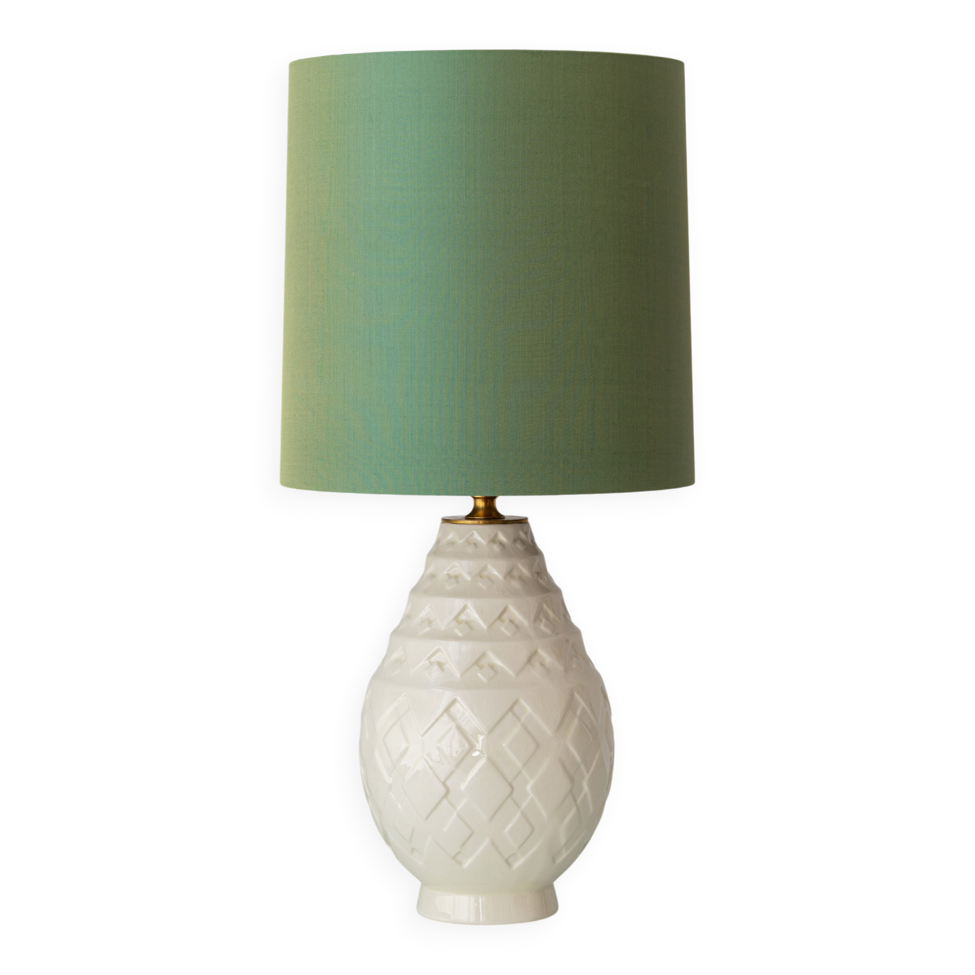 Charles Catteau Frères Keramis Pineapple Table Lamp, New Silk Shade