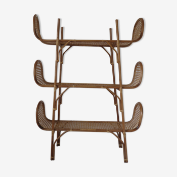 Etagère en rotin, bambou et cannage XXL années 70