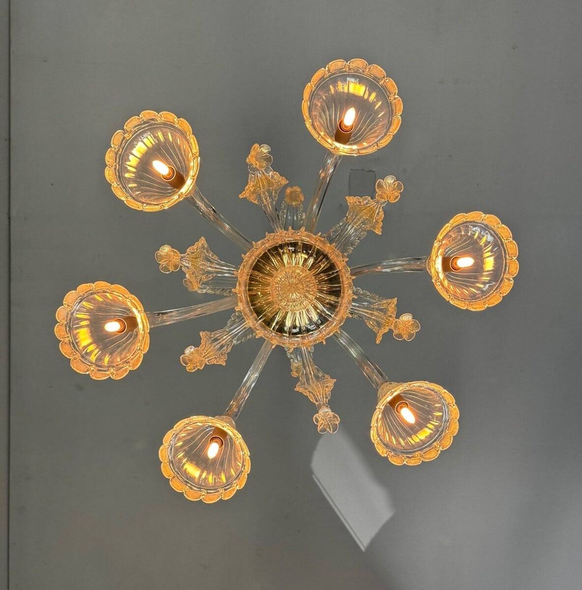 Venetian Chandelier In Golden Murano Glass, 6 Arms Of Light